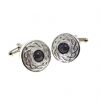 Cornish tin cuff links set with black stone cabochon.