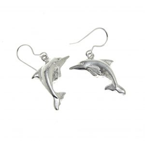 Dolphin earrings cast in Cornish tin