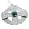 Celtic cross head pendant in Cornish tin with green stone