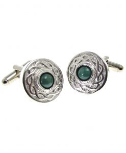 Cornish tin cuff links with malachite stone setting.